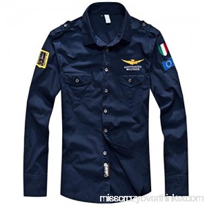 Casual Men Embroidery Military Pure Color Pocket Long Sleeve T-Shirt Tops Dark Blue B07QGSGRMZ